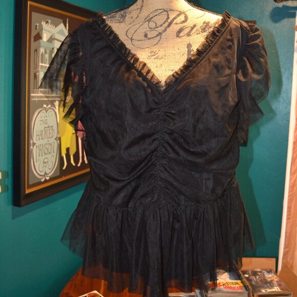 Torrid Black Ruffled V-Neck Top - Picture 1 of 5